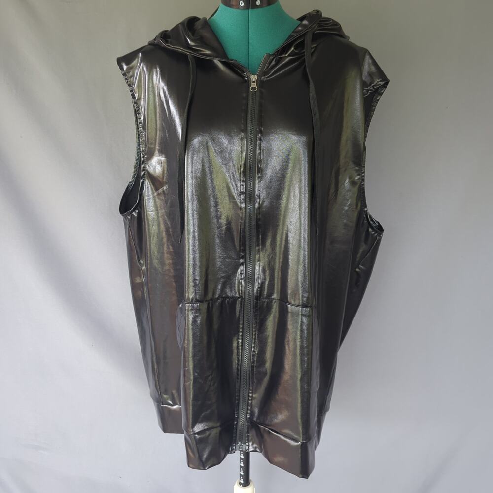 Black Techwear Sleeveless Hooded Vest Cyberpunk Goth Rave Futuristic XL